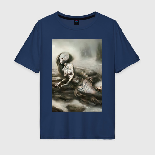 Мужская футболка хлопок Oversize Рыбы фантастика, цвет темно-синий