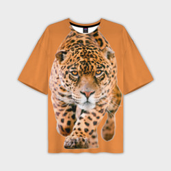 Мужская футболка oversize 3D Ягуар на охоте