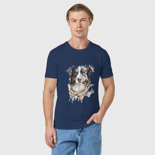 Мужская футболка хлопок Австралийская овчарка арт рисунок, цвет темно-синий - фото 3