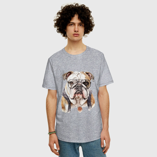 Мужская футболка хлопок Oversize с принтом Бульдог арт, фото на моделе #1