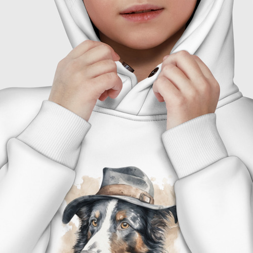 Детское худи Oversize хлопок Австралийская овчарка акварель, цвет белый - фото 7