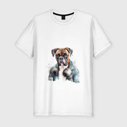 Мужская футболка хлопок Slim Собака боксер арт
