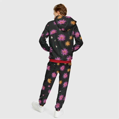 Мужской 3D костюм с принтом Полевые цветы на черном фоне, вид сзади #2