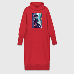 Крутая кисуля - киберпанк – Платье удлиненное хлопок с принтом купить со скидкой в -19%