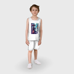 Пижама с принтом Крутая кисуля - киберпанк для ребенка, вид на модели спереди №2. Цвет основы: белый