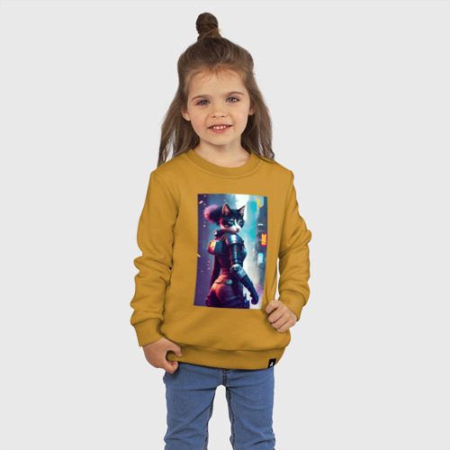 Детский свитшот хлопок с принтом Крутая кисуля - киберпанк, фото на моделе #1