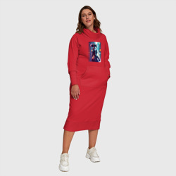 Платье с принтом Крутая кисуля - киберпанк для женщины, вид на модели спереди №6. Цвет основы: красный