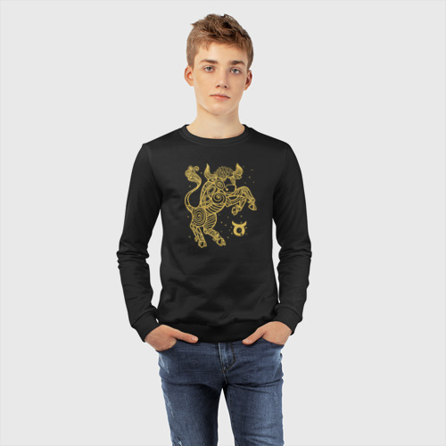 Детский свитшот хлопок Золотой бычок таурус по зодиаку телец, цвет черный - фото 7