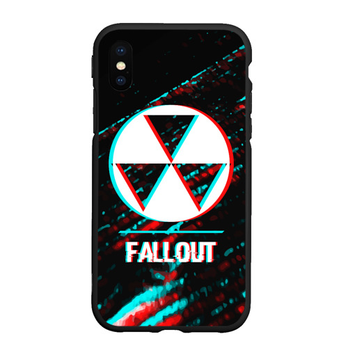 Чехол для iPhone XS Max матовый с принтом Fallout в стиле glitch и баги графики на темном фоне, вид спереди #2