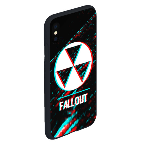 Чехол для iPhone XS Max матовый с принтом Fallout в стиле glitch и баги графики на темном фоне, вид сбоку #3