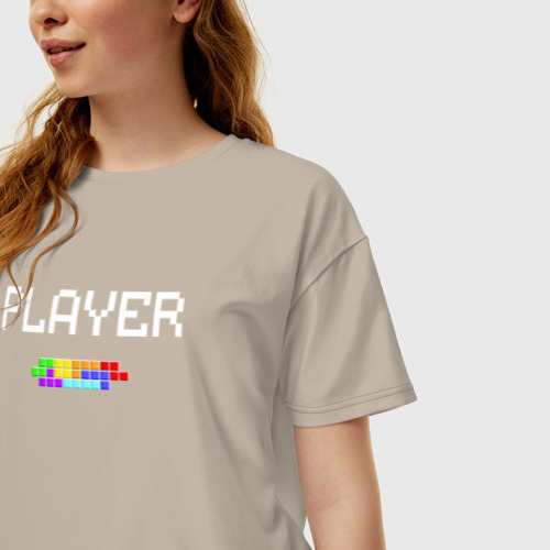 Женская футболка хлопок Oversize Tetris player, цвет миндальный - фото 3