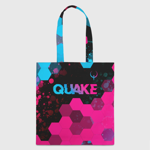 Шоппер 3D с принтом Quake - neon gradient: символ сверху, вид спереди #2
