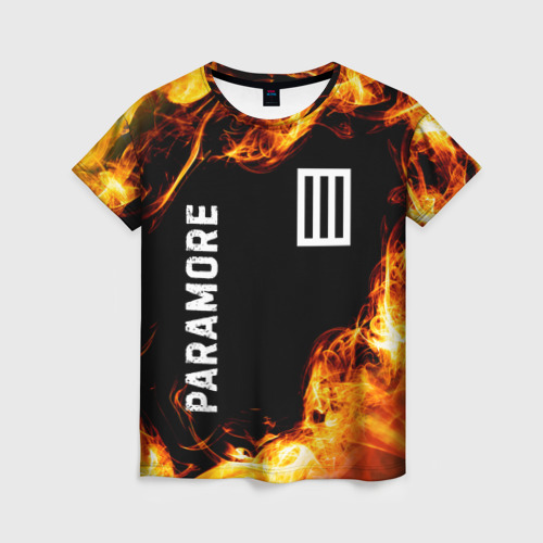 Женская футболка 3D с принтом Paramore и пылающий огонь, вид спереди #2