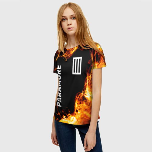 Женская футболка 3D с принтом Paramore и пылающий огонь, фото на моделе #1
