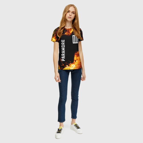 Женская футболка 3D с принтом Paramore и пылающий огонь, вид сбоку #3
