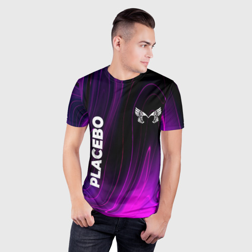 Мужская футболка 3D Slim с принтом Placebo violet plasma, фото на моделе #1