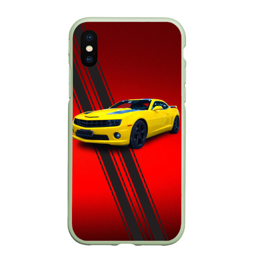 Чехол для iPhone XS Max матовый Спортивный американский автомобиль Chevrolet Camaro, цвет салатовый