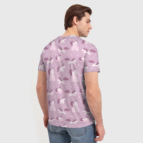 Мужская футболка 3D с принтом Розовый паттерн с единорогом, вид сзади #2