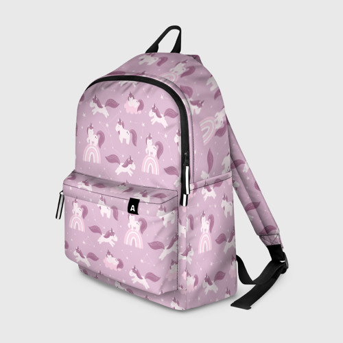 Рюкзак 3D с принтом Розовый паттерн с единорогом, вид спереди #2