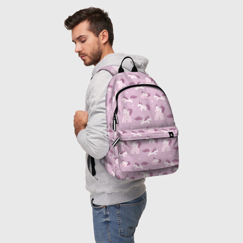 Рюкзак 3D с принтом Розовый паттерн с единорогом, фото на моделе #1