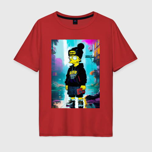 Мужская футболка хлопок Oversize Bart Simpson - Street fantasy, цвет красный