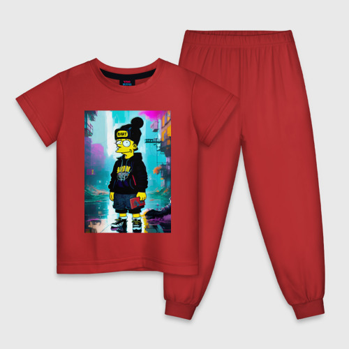 Детская пижама хлопок с принтом Bart Simpson - Street fantasy, вид спереди #2