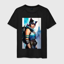 Мужская футболка хлопок Cat girl - Cyberpunk - New York