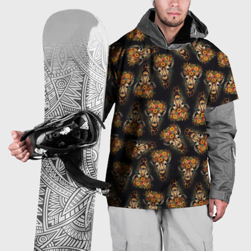 Накидка на куртку 3D Паттерн жираф с цветами: арт нейросети, цвет 3D печать