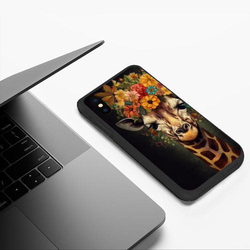 Чехол для iPhone XS Max матовый Портрет жирафа с цветами: арт нейросети - фото 5