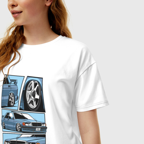 Женская футболка хлопок Oversize Mercedes-Benz 190E V1, цвет белый - фото 3