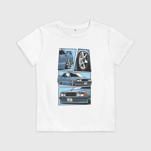 Детская футболка хлопок Mercedes-Benz 190E V1 - комикс коллаж