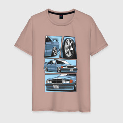 Мужская футболка хлопок Mercedes-Benz 190E V1 - комикс коллаж