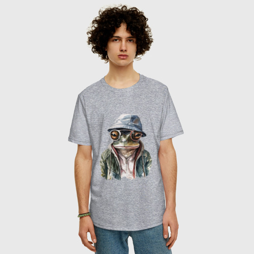 Мужская футболка хлопок Oversize с принтом Лягушка хипстер, фото на моделе #1