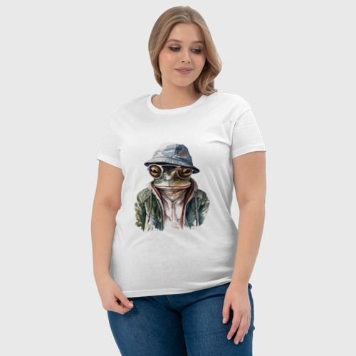Женская футболка хлопок с принтом Лягушка хипстер, фото #4