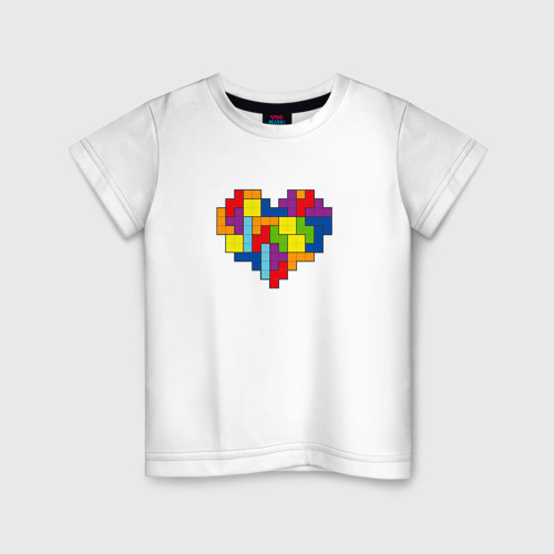 Детская футболка хлопок Сердце из фигур тетриса, цвет белый