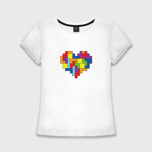 Женская футболка хлопок Slim Сердце из фигур тетриса, цвет белый
