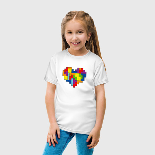 Детская футболка хлопок Сердце из фигур тетриса, цвет белый - фото 5