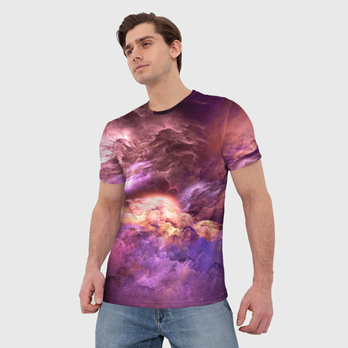 Мужская футболка 3D с принтом Фиолетовое облако, фото на моделе #1