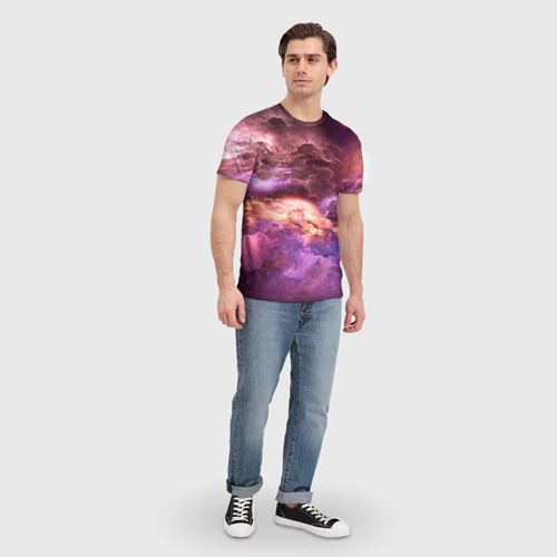 Мужская футболка 3D с принтом Фиолетовое облако, вид сбоку #3