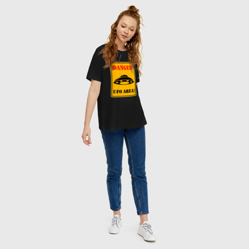 Женская футболка хлопок Oversize Зона НЛО, цвет черный - фото 5