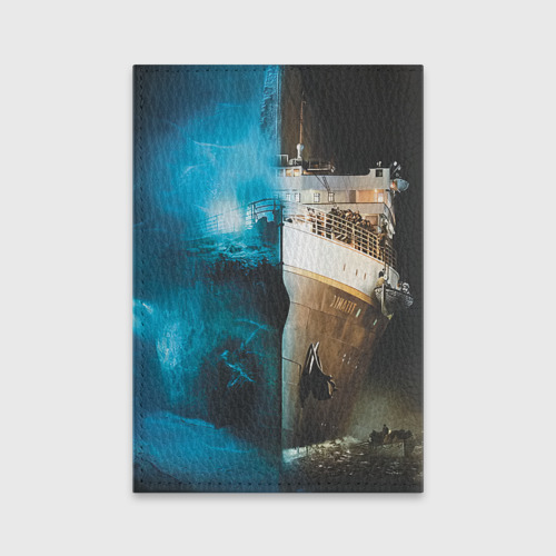 Обложка для паспорта матовая кожа Титаник тогда и сейчас, цвет бирюзовый - фото 2