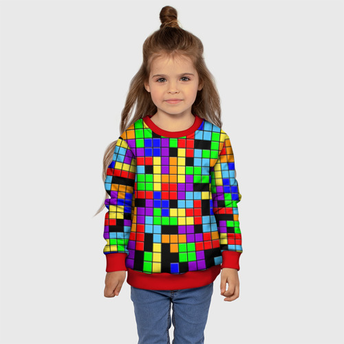 Детский свитшот 3D с принтом Тетрис цветные блоки, фото #4