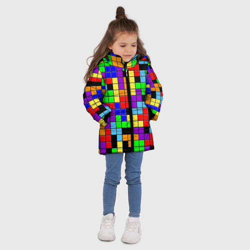 Зимняя куртка для девочек 3D с принтом Тетрис цветные блоки, вид сбоку #3