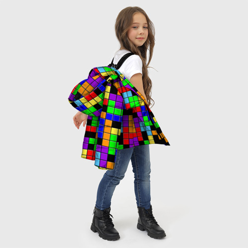 Зимняя куртка для девочек 3D с принтом Тетрис цветные блоки, фото #4