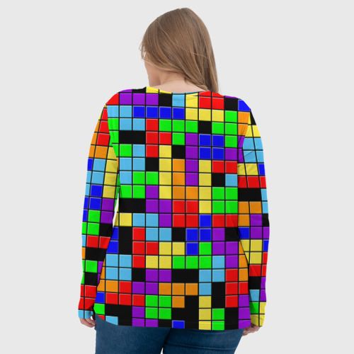 Женский лонгслив 3D с принтом Тетрис цветные блоки, вид сзади #2