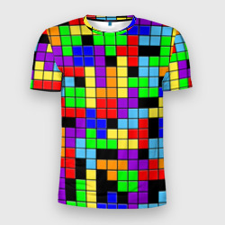 Мужская футболка 3D Slim Тетрис цветные блоки