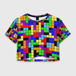 Женская футболка Crop-top 3D Тетрис цветные блоки