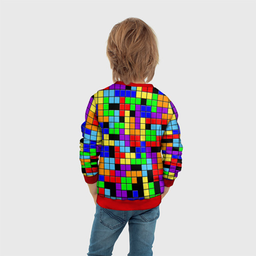 Детский свитшот 3D с принтом Тетрис цветные блоки, вид сзади #2