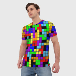 Мужская футболка 3D Тетрис цветные блоки - фото 2
