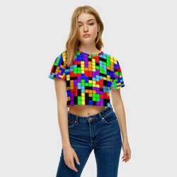 Женская футболка Crop-top 3D Тетрис цветные блоки - фото 2